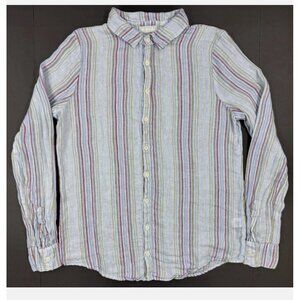CP Shades Romy Linen Shirt Womens Size M Blue Striped Long Sleeve Button Up USA